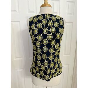 St John Navy Shell 2 Tank Embellished Paillette Chartreuse Rhinestone